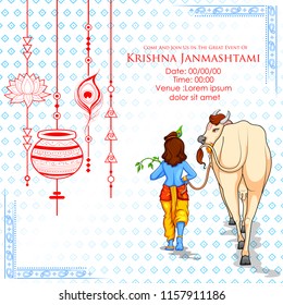 illustration of Lord Krishna in Happy Janmashtami festival background of India