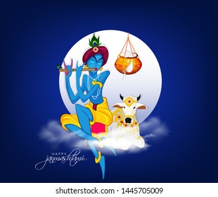 illustration of Lord Krishna in Happy Janmashtami festival of India