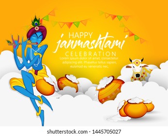 illustration of Lord Krishna in Happy Janmashtami festival of India