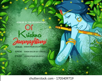 illustration of Lord Krishna in Happy Janmashtami festival of India