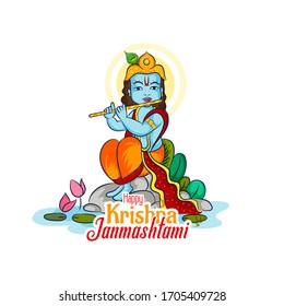 illustration of Lord Krishna in Happy Janmashtami festival of India