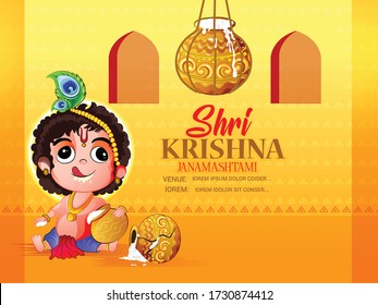 illustration of Lord Krishna in Happy Janmashtami festival of India