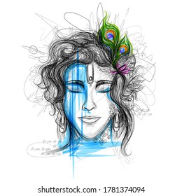 illustration of Lord Krishna in Happy Janmashtami festival background of India