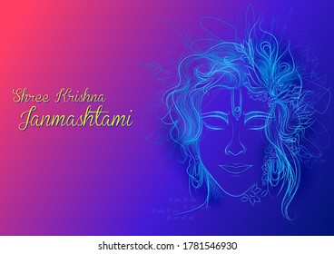 illustration of Lord Krishna in Happy Janmashtami festival background of India