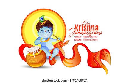 illustration of lord krishna Happy Janmashtami festival background of India dahi handi