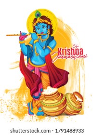 illustration of lord krishna Happy Janmashtami festival background of India dahi handi