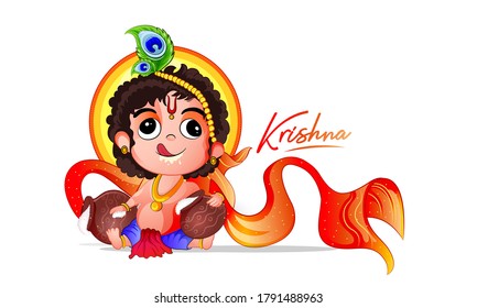 illustration of lord krishna Happy Janmashtami festival background of India dahi handi