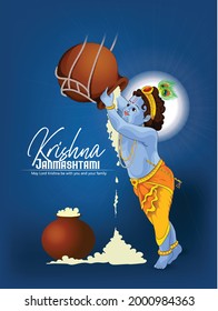 illustration of Lord Krishna in Happy Krishna Janmashtami festival background of India