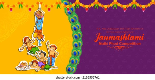 illustration of Lord Krishna in Happy Janmashtami festival background of India