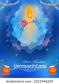 illustration of Lord Krishna in Happy Janmashtami festival background of India