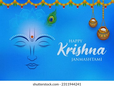 illustration of Lord Krishna in Happy Janmashtami festival background of India