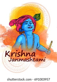 illustration of Lord Krishna in Happy Janmashtami festival of India with text in Hindi meaning Shri Krishan Janmashtami