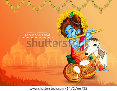 illustration of Lord Krishna in Happy Janmashtami festival background of India, baby krishna