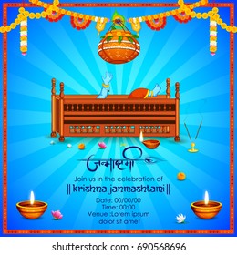 illustration of Lord Krishna in with Hindi text meaning Happy Janmashtami festival of India