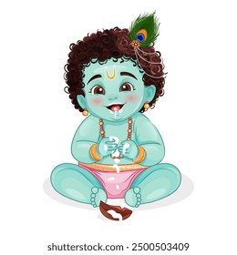 Illustration of Lord Krishna individually on a white background