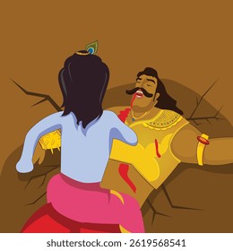Illustration of Lord Krishna killing King Kansa, vector