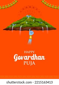 illustration of Lord Krishna lifting Govardhan mountain on Govardhan Puja festival background of India