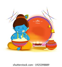 Illustration of Lord Krishna playing bansuri (flute) in religious festival  