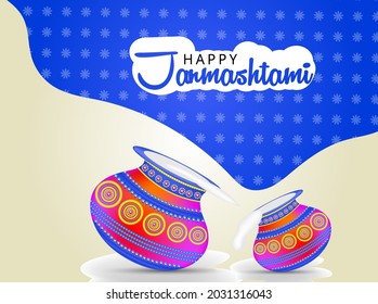 illustration of Lord Krishna playing bansuri (flute) in Happy Janmashtami festival background of India