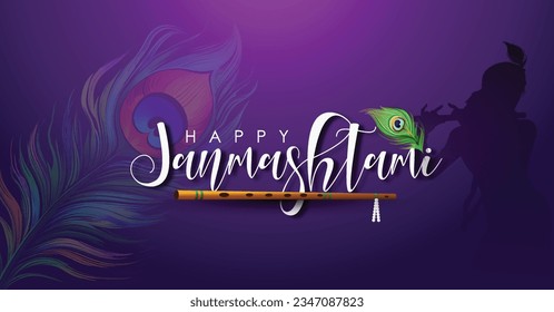 illustration of Lord Krishna playing bansuri (flute), Creative Background for Hindu Festival of India