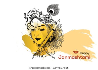 illustration of Lord Krishna playing bansuri Happy Janmashtami