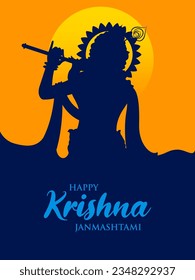 illustration of Lord Krishna playing flute in Happy Janmashtami festival background of India
