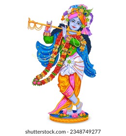 illustration of Lord Krishna playing flute in Happy Janmashtami festival background of India
