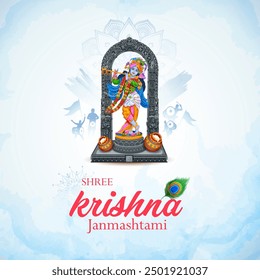 Ilustración del Señor Krishna en el fondo del festival religioso de la India para la celebración de Shri Krishna Janmashtami