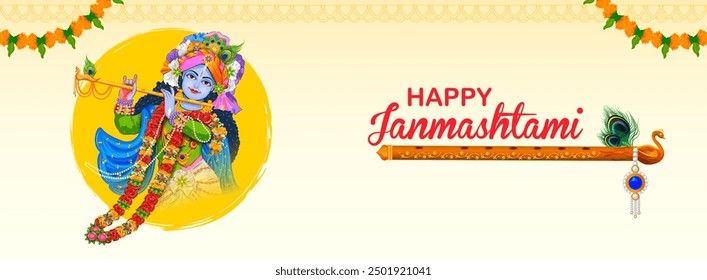 Ilustración del Señor Krishna en el fondo del festival religioso de la India para la celebración de Shri Krishna Janmashtami