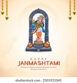 Illustration von Lord Krishna im religiösen Festivalhintergrund Indiens für Shri Krishna Janmashtami Feier