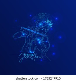 illustration of Lord Krishna with sketch pattern in Happy Janmashtami Indian festival,  background 