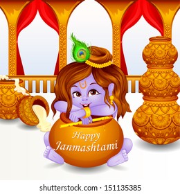 illustration of Lord Krishna stealing makhaan in Janmashtami