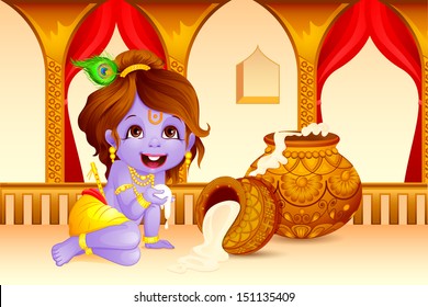 illustration of Lord Krishna stealing makhaan in Janmashtami