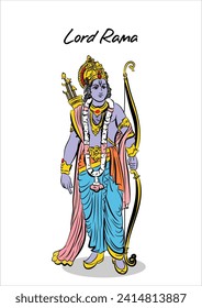 Illustration of Lord Ram bow arrow and temple background for Indian festival Ram Navmi.