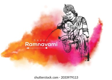 illustration of Lord Ram and Hanuman Happy Ram Navami festival of India