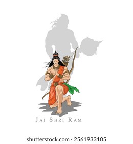 An illustration of Lord Ram and Hanuman Silhouette, Vector art of Hindu God Ram, After defeating Lanka King Lord Ram reaches Ayodhya