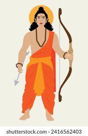 illustration of Lord Ram with Saffron dress holding Sharanga(bow).