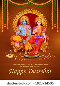 illustration of Lord Ram and Sita in Ram Darbar for Dussehra Navratri festival of India poster