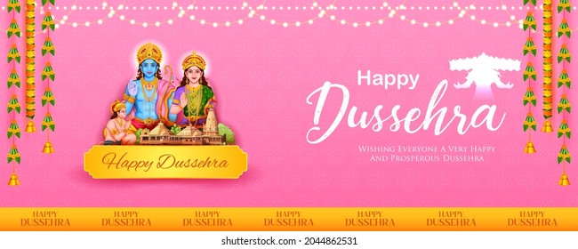 illustration of Lord Ram and Sita in Ram Darbar for Dussehra Navratri festival of India poster