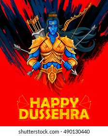 illustration of Lord Rama with arrow in Dussehra Navratri festival of India poster