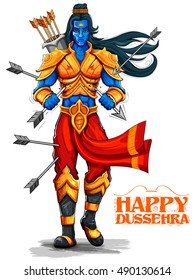 illustration of Lord Rama with arrow in Dussehra Navratri festival of India poster