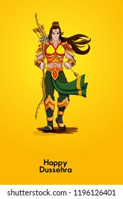 illustration of Lord Rama with arrow killing Ravana in Dussehra Navratri festival of India poster