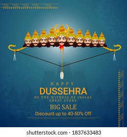 Illustration of Lord Rama with arrow killing Ravana Sale Poster Or Sale Banner For Dussehra Celebration  Festival Vijayadashami.