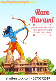 illustration of Lord Rama with bow arrow in Shree Ram Navami celebration background for religious holiday of India