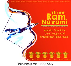 illustration of Lord Rama with bow arrow in Shree Ram Navami celebration background for religious holiday of India