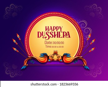 illustration of Lord Rama with bow arrow killing Ravan in Dussehra background