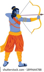 illustration of Lord Rama with bow arrow killing Ravana in Ram Navami