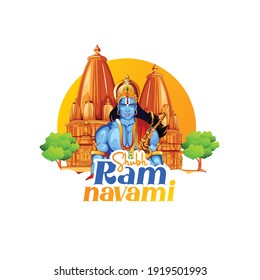 illustration of Lord Rama with bow arrow in Shree Ram Navami celebration background for religious holiday