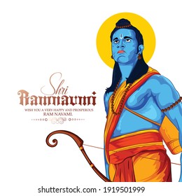 illustration of Lord Rama with bow arrow in Shree Ram Navami celebration background for religious holiday