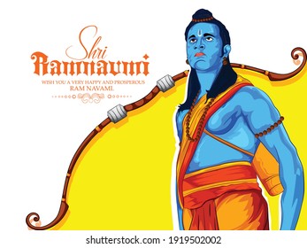 illustration of Lord Rama with bow arrow in Shree Ram Navami celebration background for religious holiday